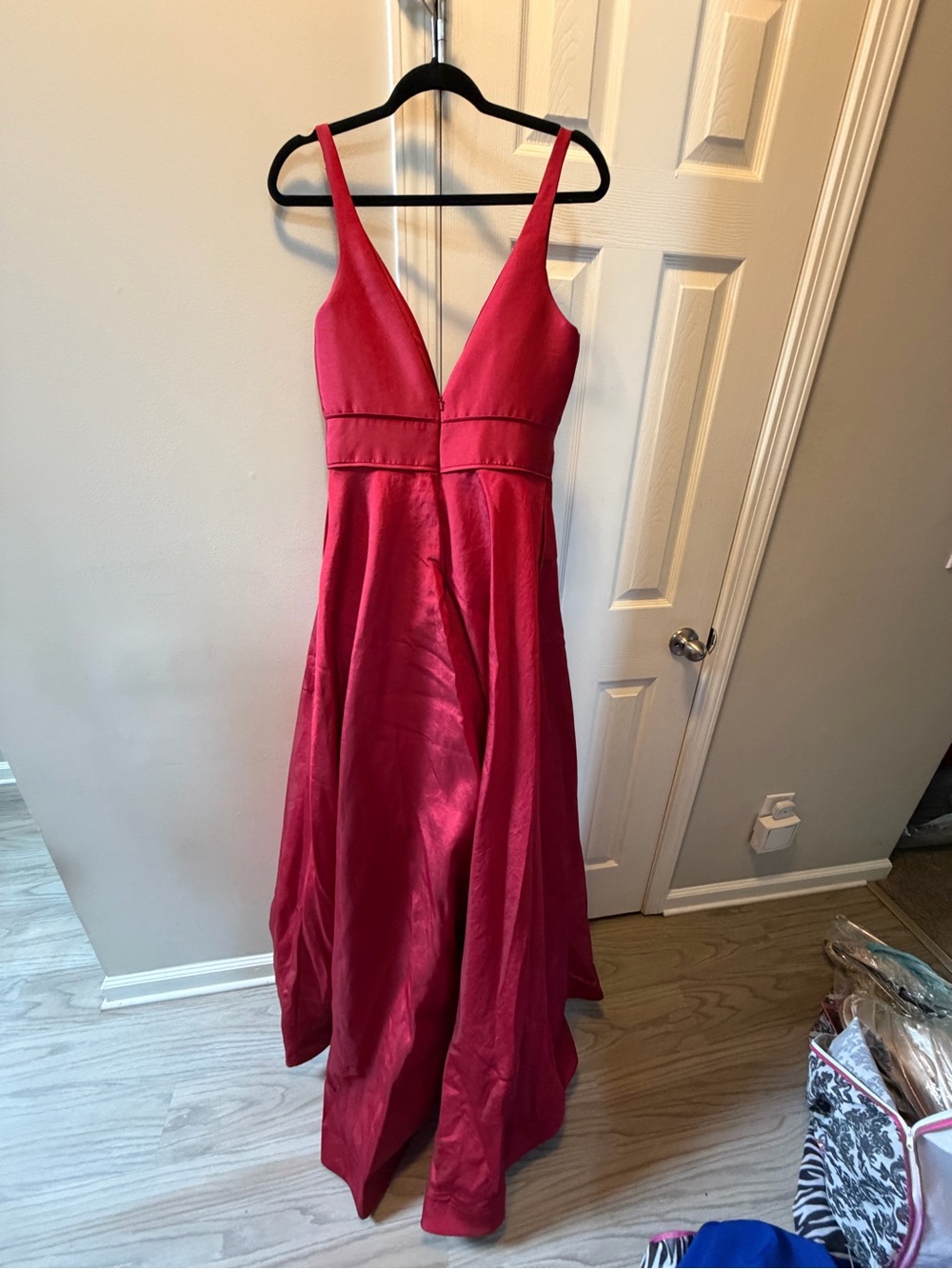 Plunging V-Neck Red Satin Prom Dress